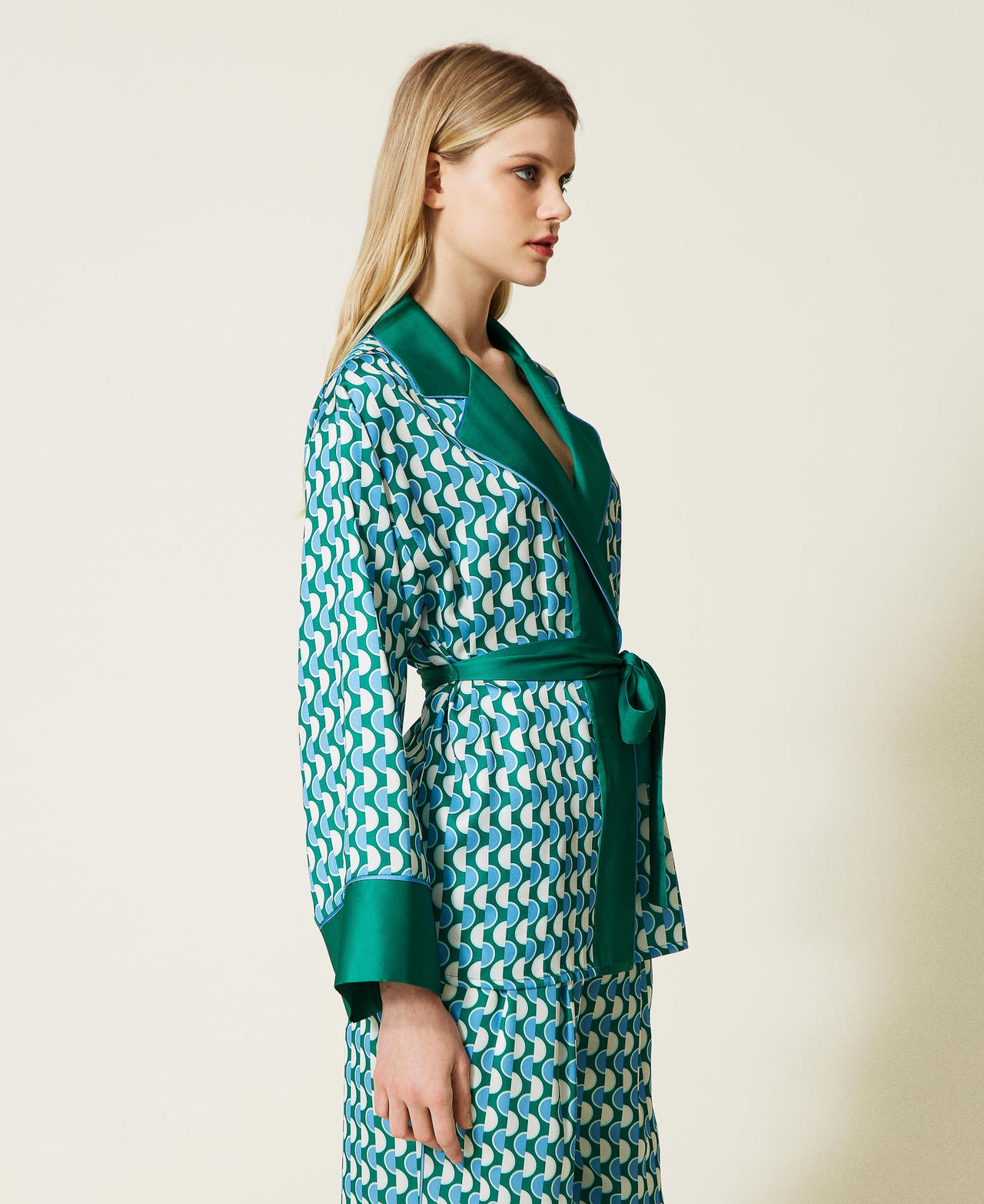 Veste kimono en satin imprimé Bicolore Imprimé New Pois/Vert « Green Flag » Femme 222LI26FF-03