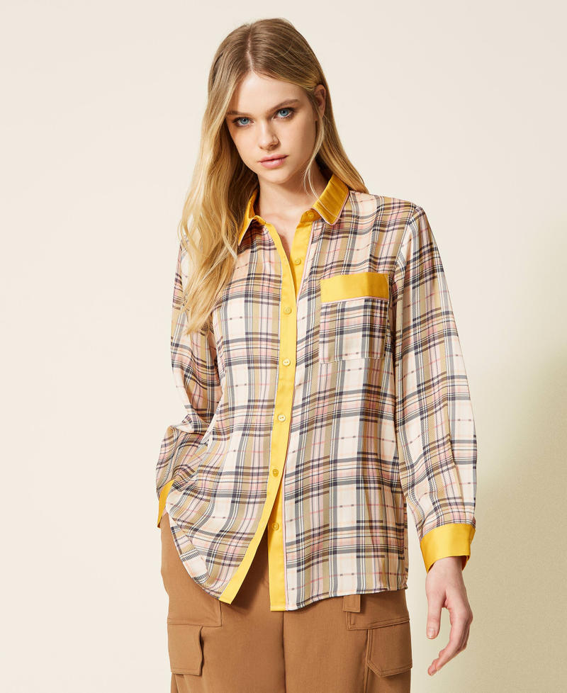 Camicia in raso stampato Bicolor Stampa Check / Giallo "Hot Yellow" Donna 222LI26GG-05