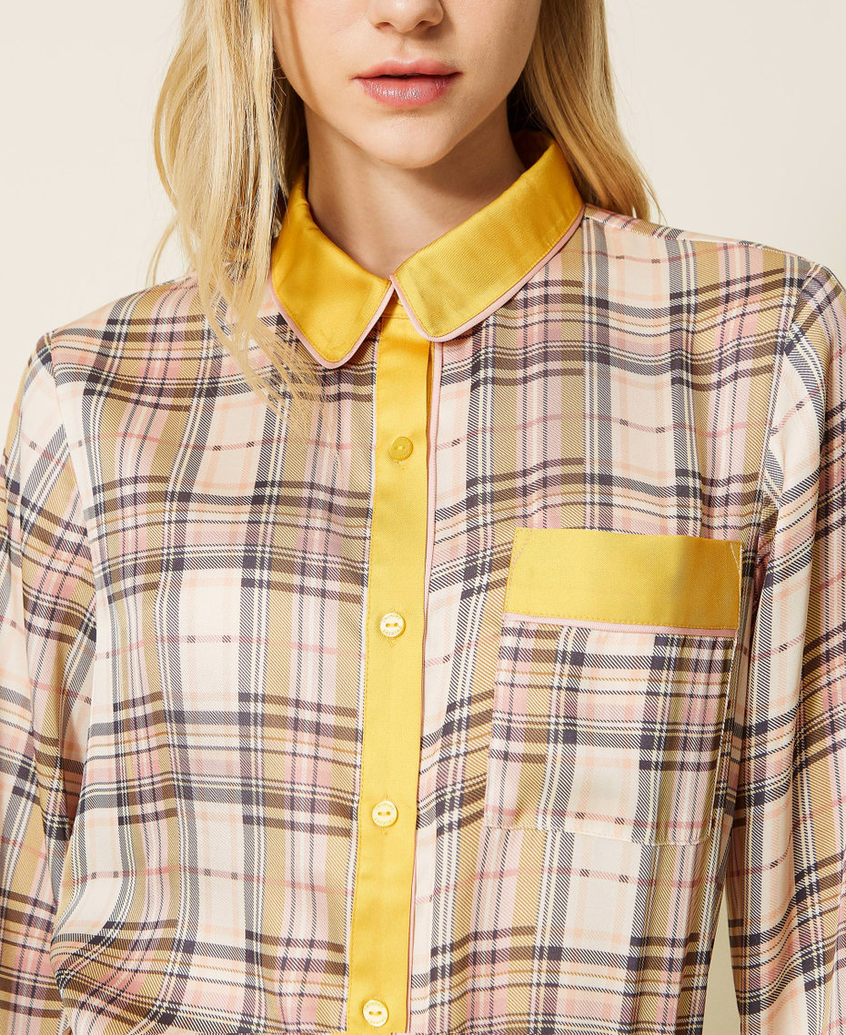 Camicia in raso stampato Bicolor Stampa Check / Giallo "Hot Yellow" Donna 222LI26GG-06