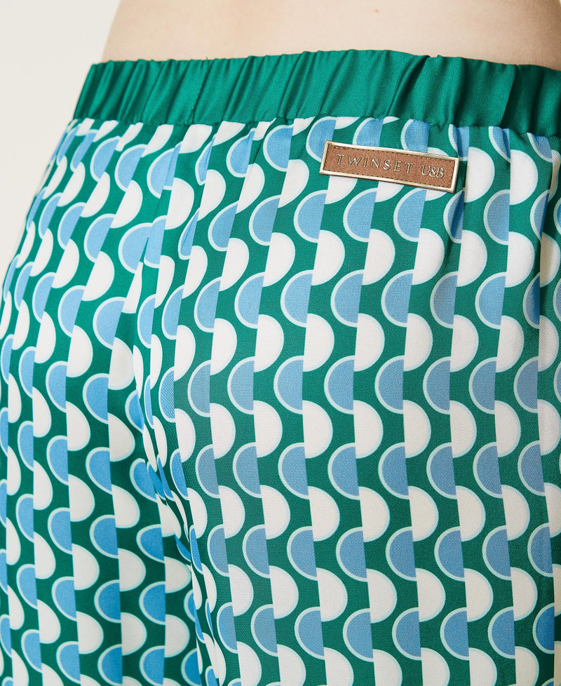 Printed satin trousers Two-tone New Polka Dot Print / "Flag” Green Woman 222LI26HH-04