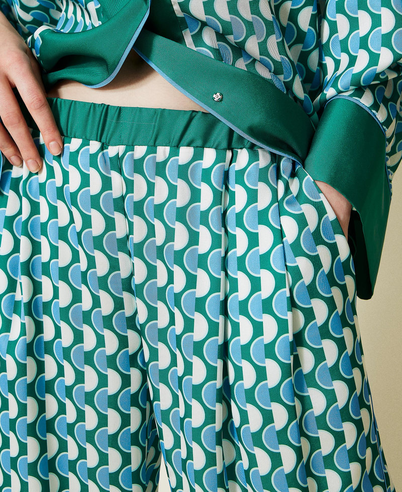 Printed satin trousers Two-tone New Polka Dot Print / "Flag” Green Woman 222LI26HH-05