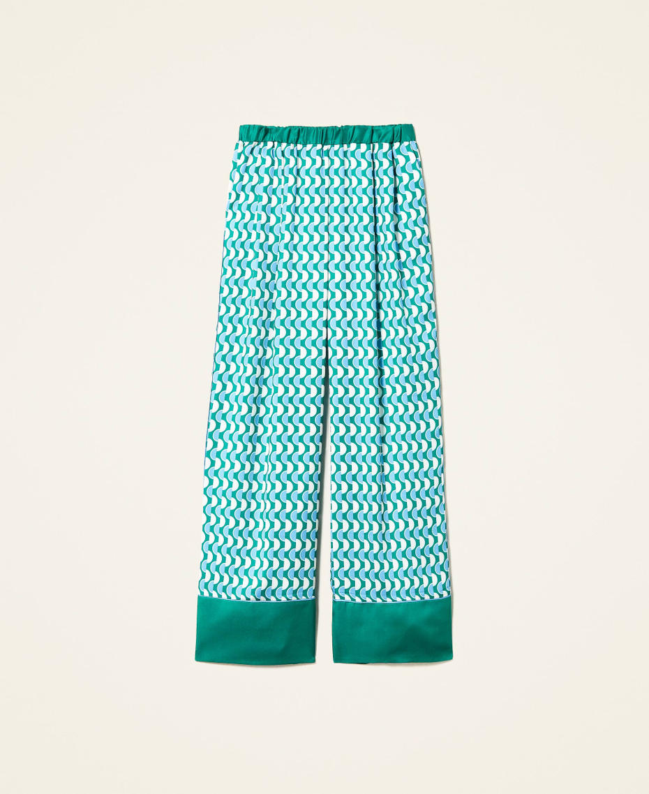 Printed satin trousers Two-tone New Polka Dot Print / "Flag” Green Woman 222LI26HH-0S