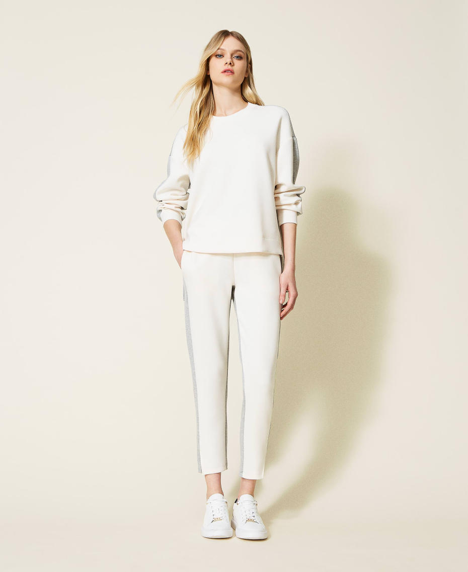 Scuba sweatshirt and cigarette trousers Two-tone Ivory / Light Grey Marl Woman 222LI26SS-01