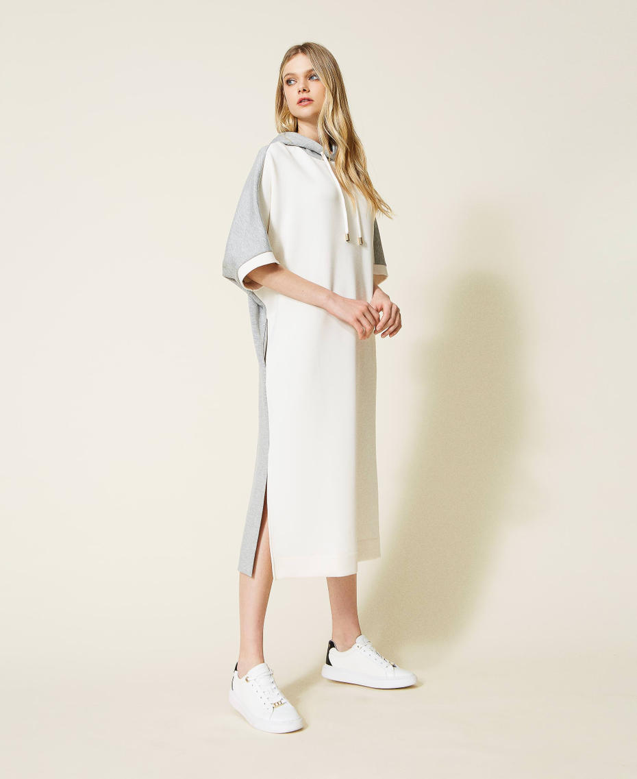 Two-tone scuba dress with hood Two-tone Ivory / Light Grey Marl Woman 222LI26XX-01
