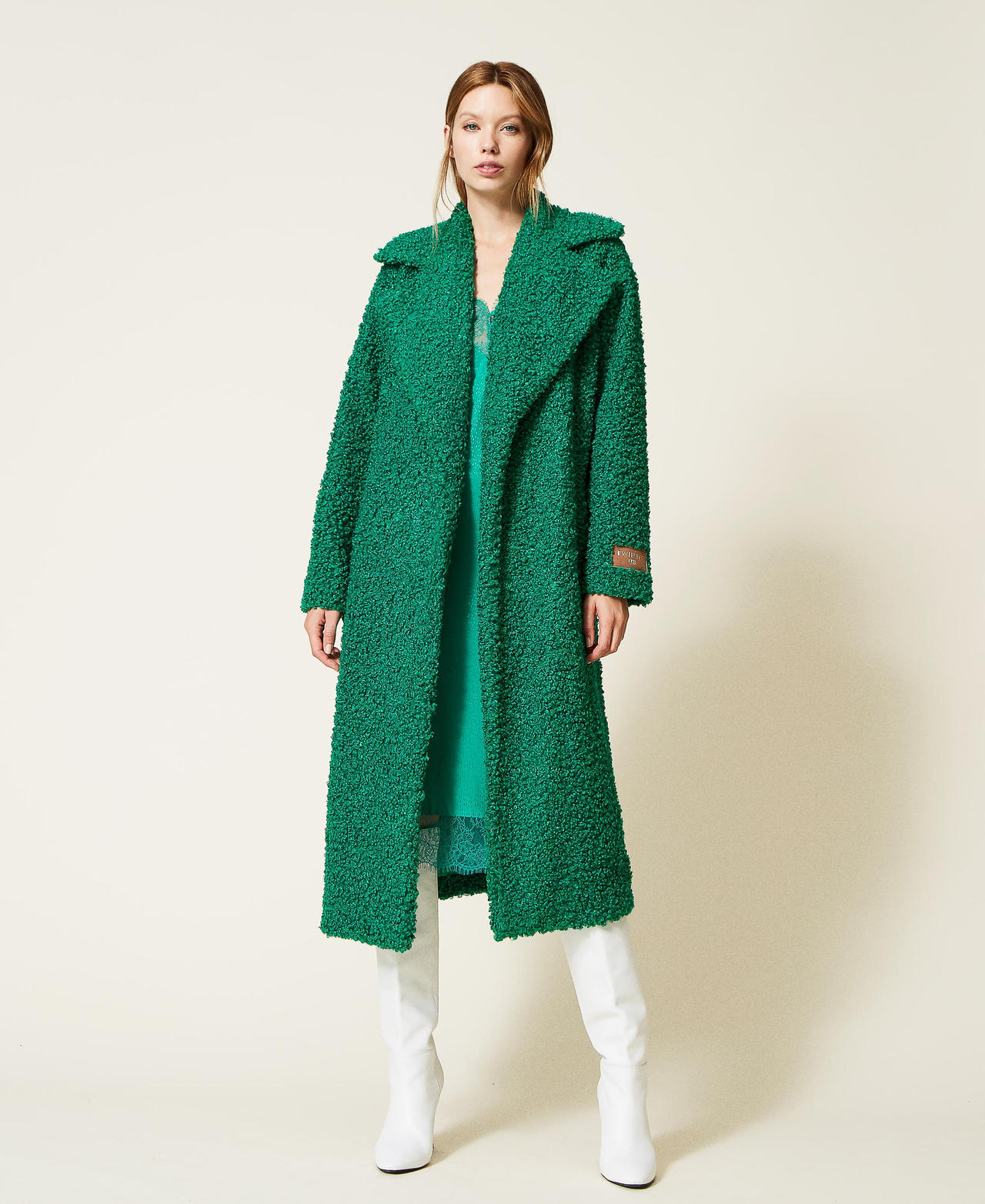 Long faux fur coat "Flag” Green Woman 222LI27JJ-02