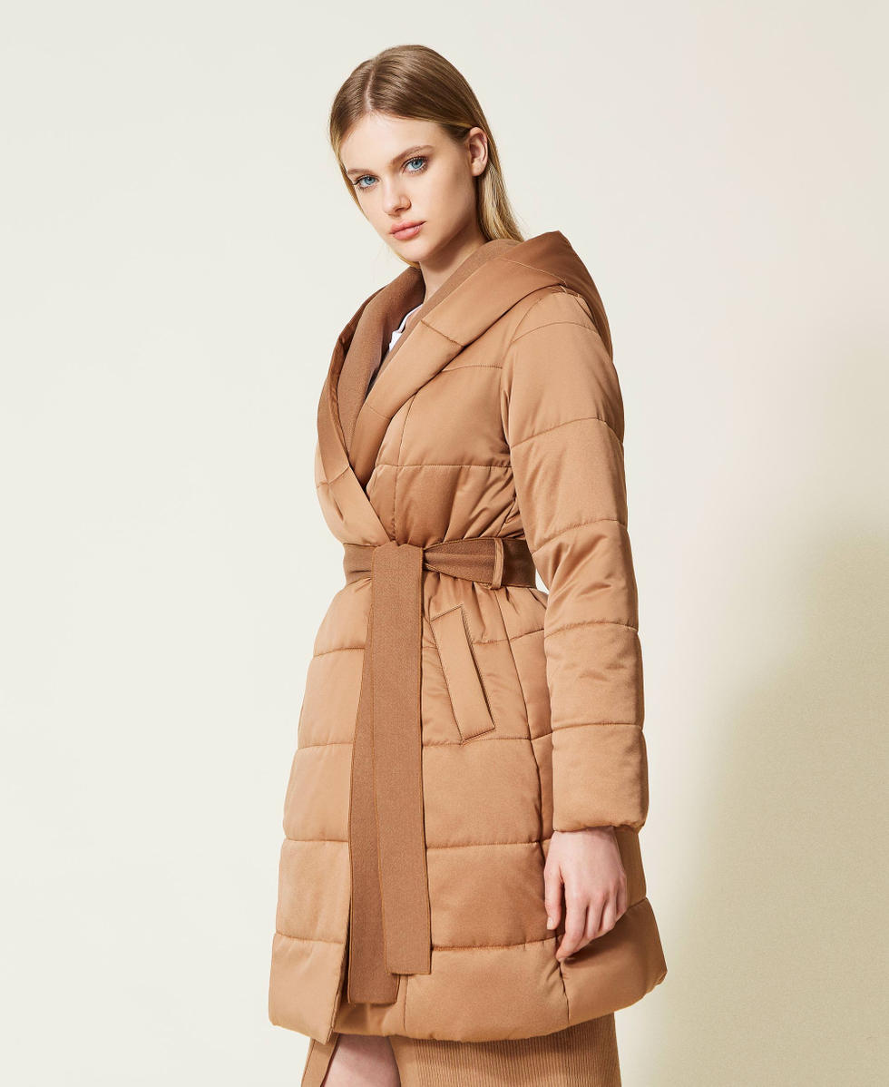 Quilted puffer jacket with removable insert Woman, Brown | TWINSET