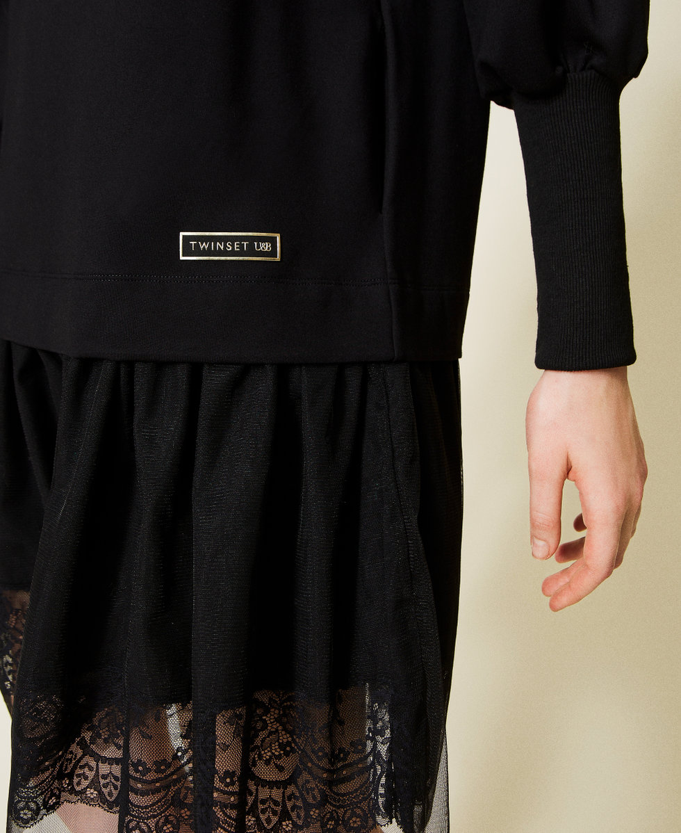Abito in felpa con tulle e pizzo