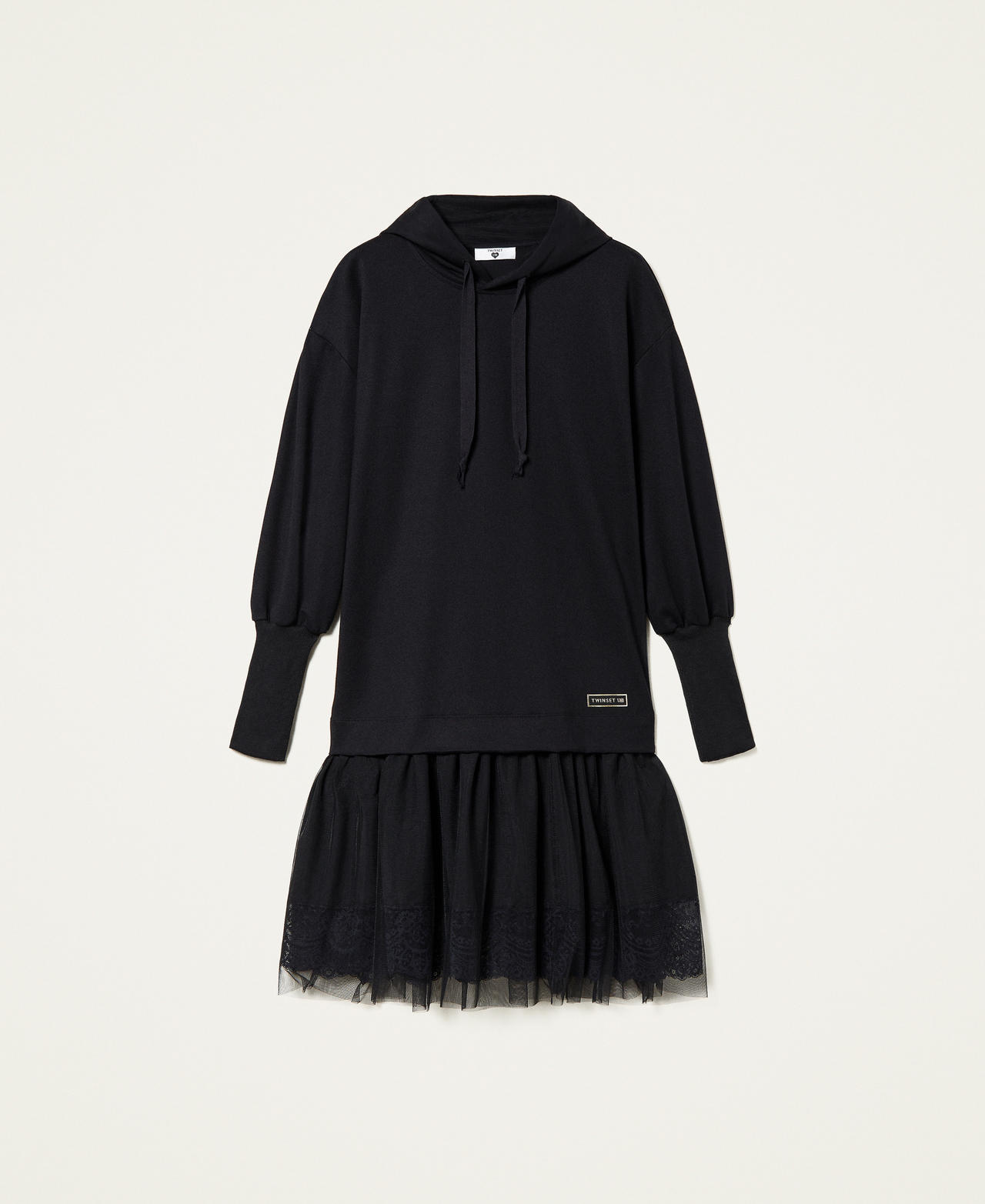 Sweatkleid mit T&uuml;ll und Spitze