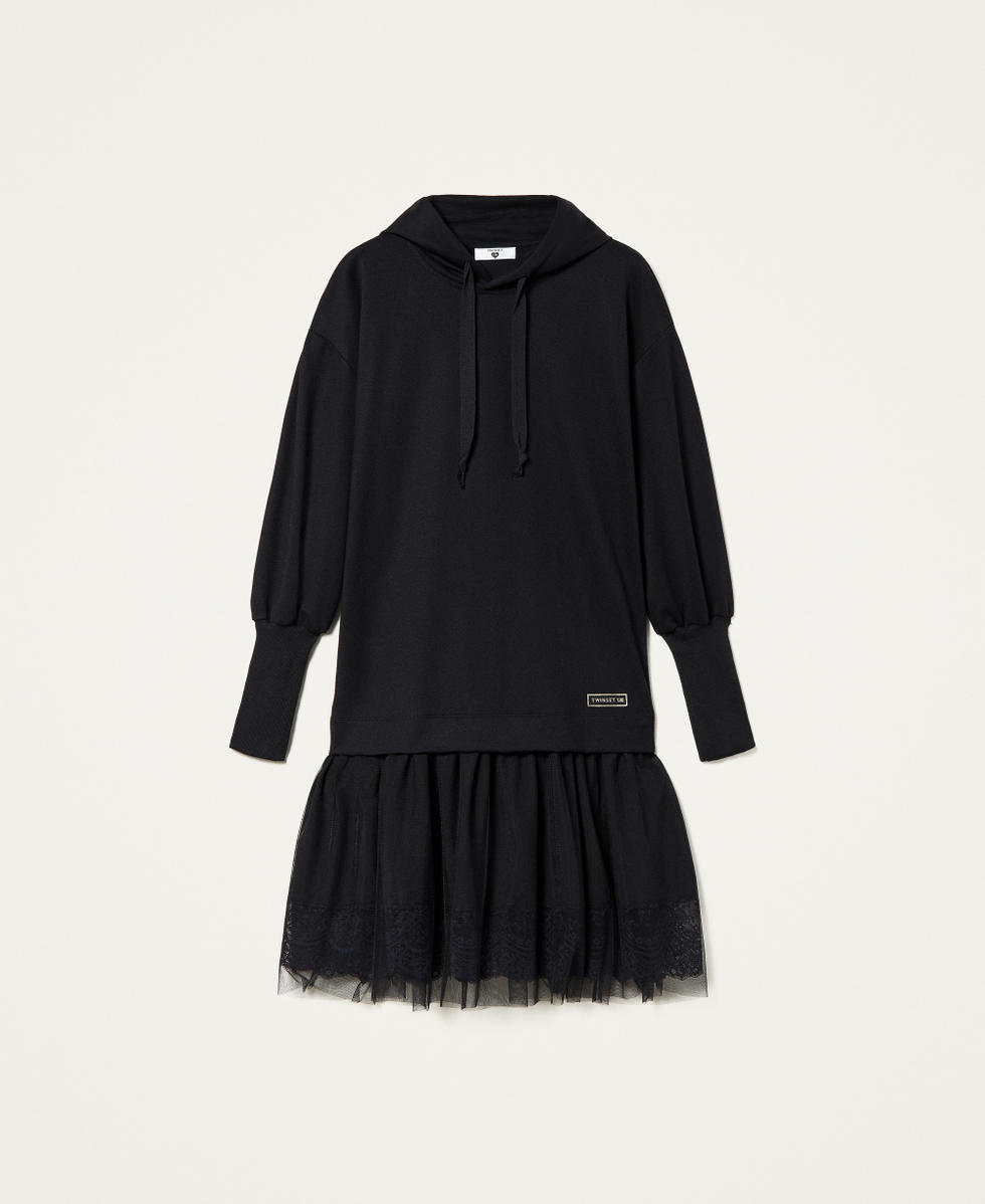 Abito in felpa con tulle e pizzo