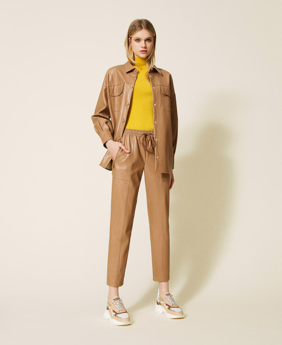 Leather-like trousers with drawstring