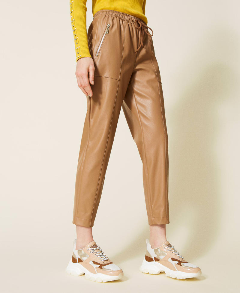 Leather-like trousers with drawstring