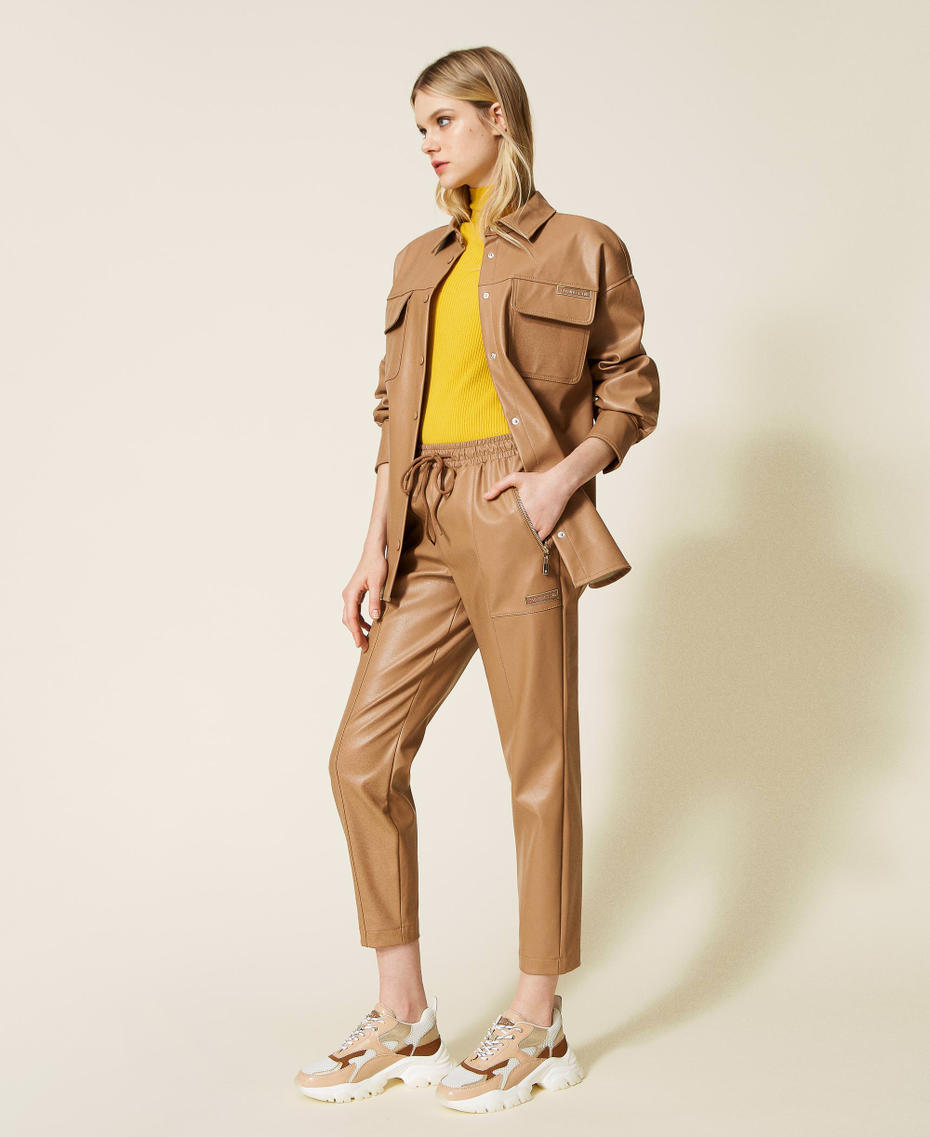 Leather-like trousers with drawstring