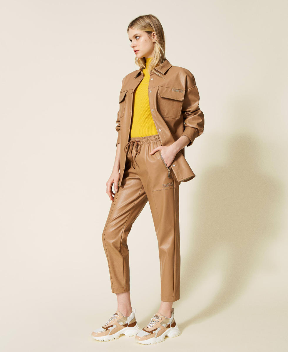 Leather-like trousers with drawstring