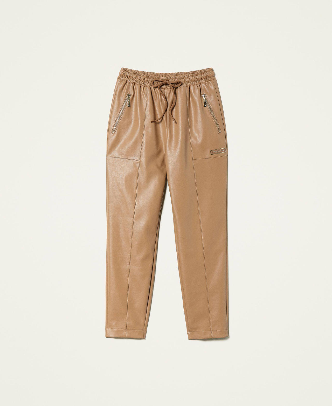 Leather-like trousers with drawstring