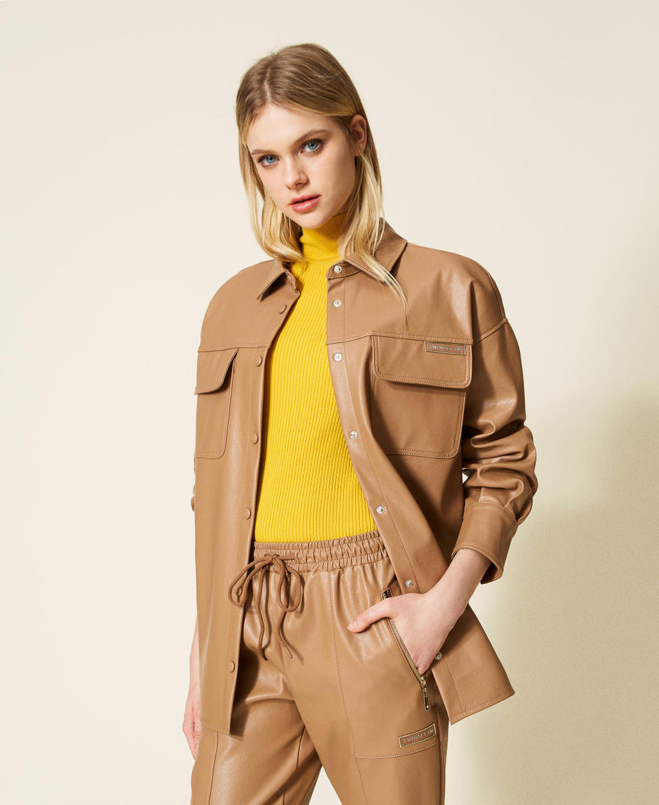 Leather-like shirt with pockets