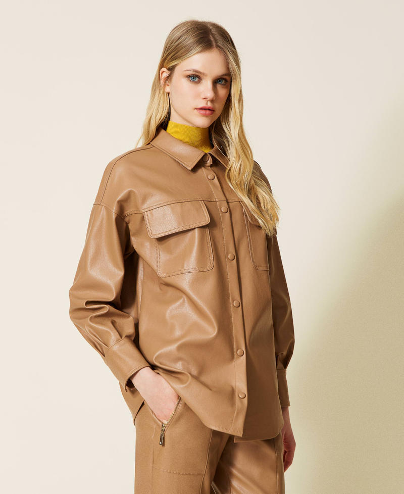 Leather-like shirt with pockets