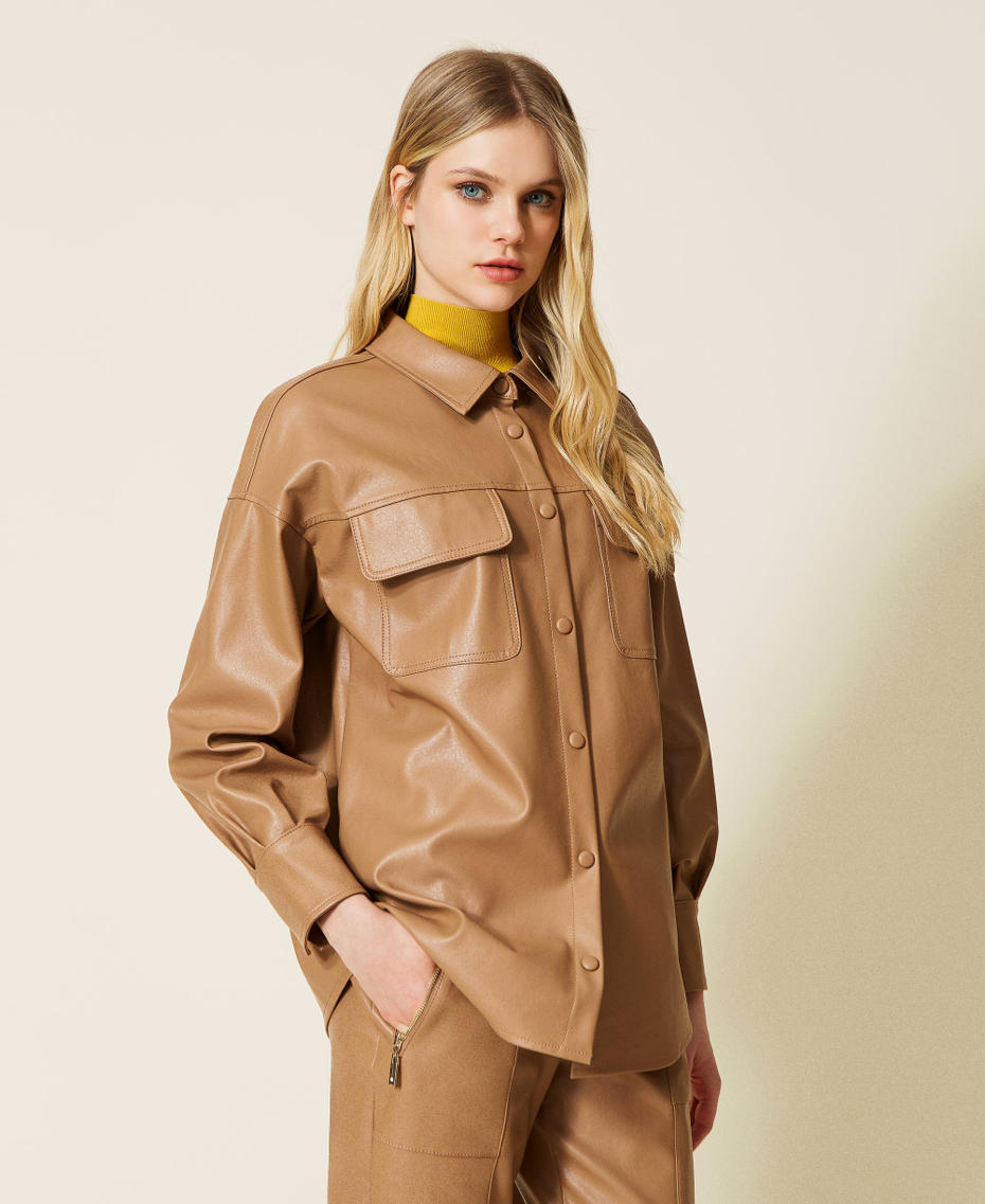 Leather-like shirt with pockets