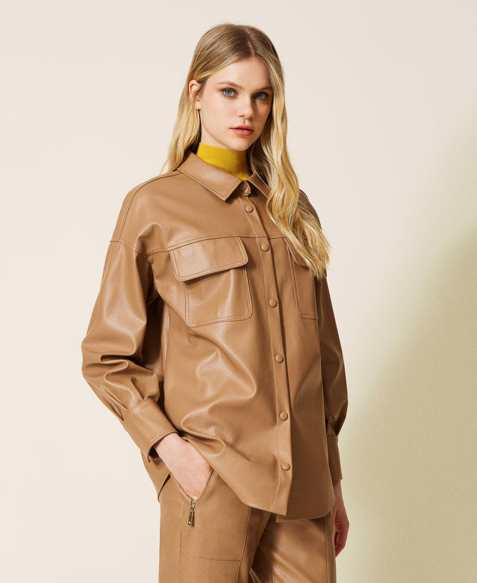 Leather-like shirt with pockets