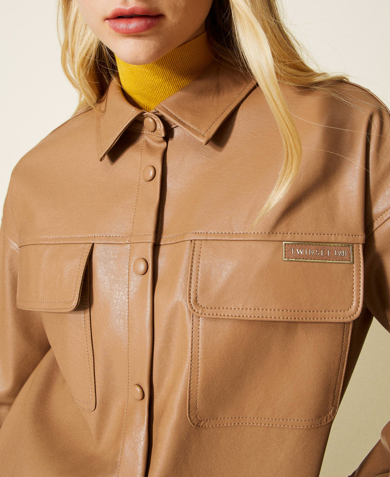 Leather-like shirt with pockets