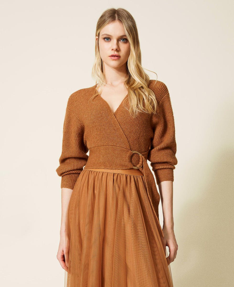 Short cardigan with criss-cross Woman, Brown | TWINSET Milano