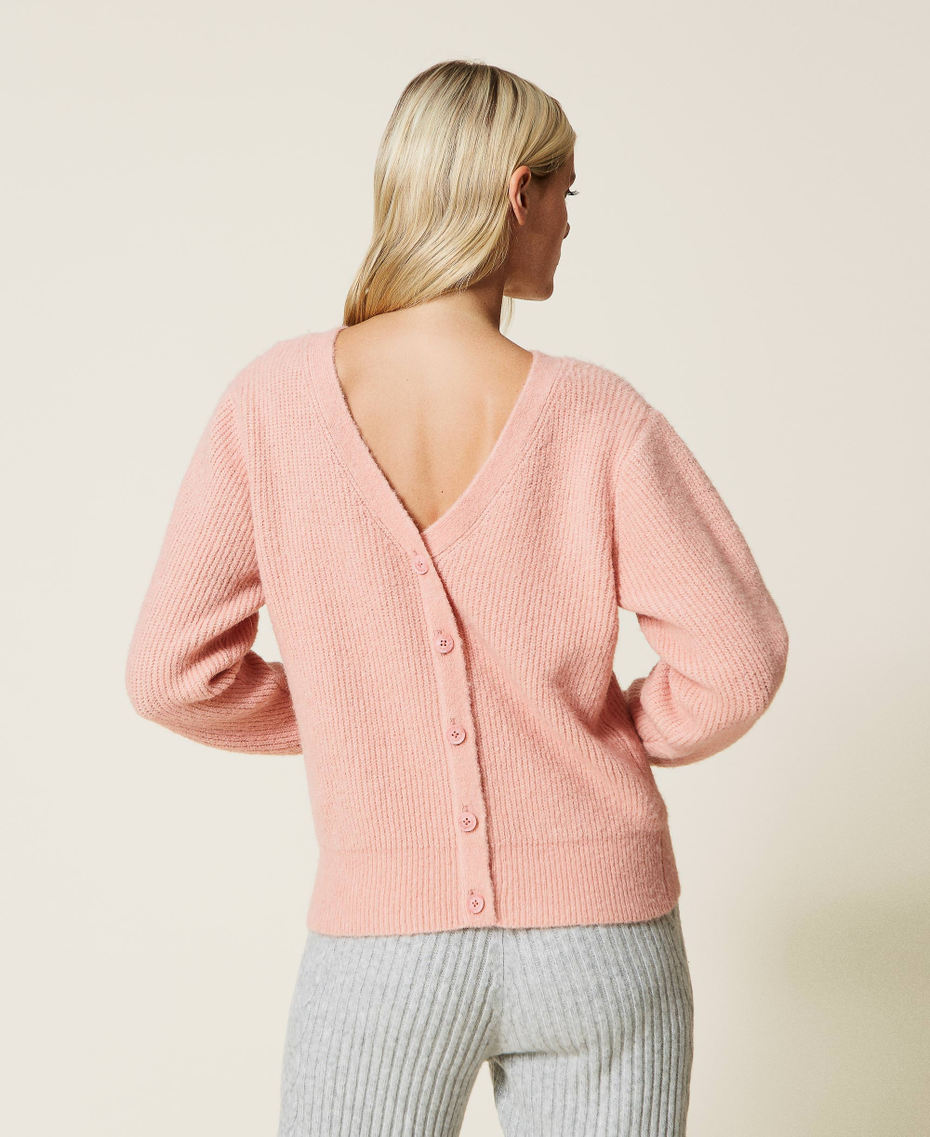 Rib knit cardigan-jumper "Powder" Pink Woman 222LI33BB-04