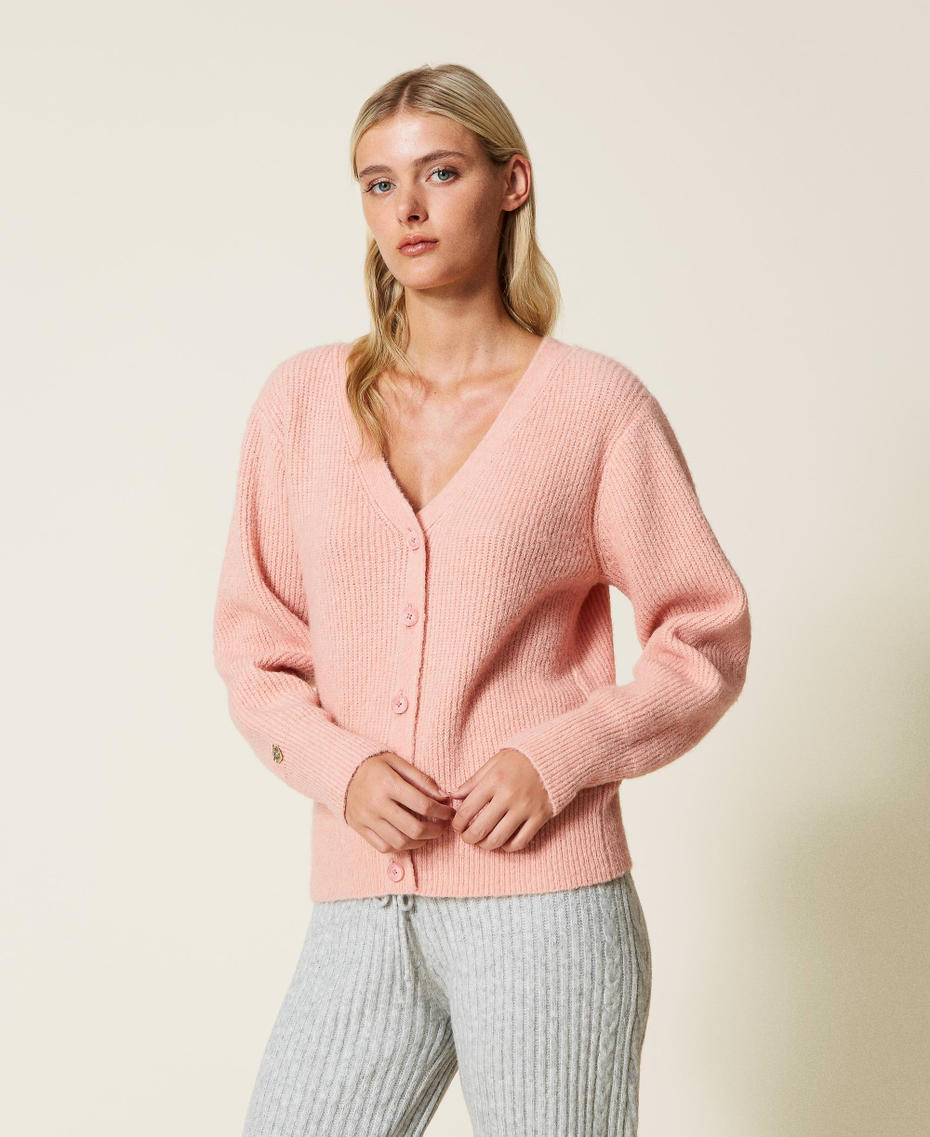 Rib knit cardigan-jumper "Powder" Pink Woman 222LI33BB-05