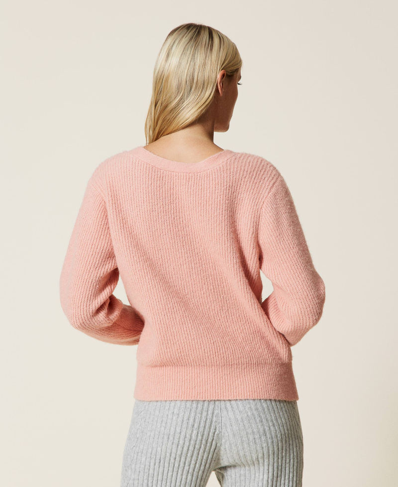 Rib knit cardigan-jumper "Powder" Pink Woman 222LI33BB-06