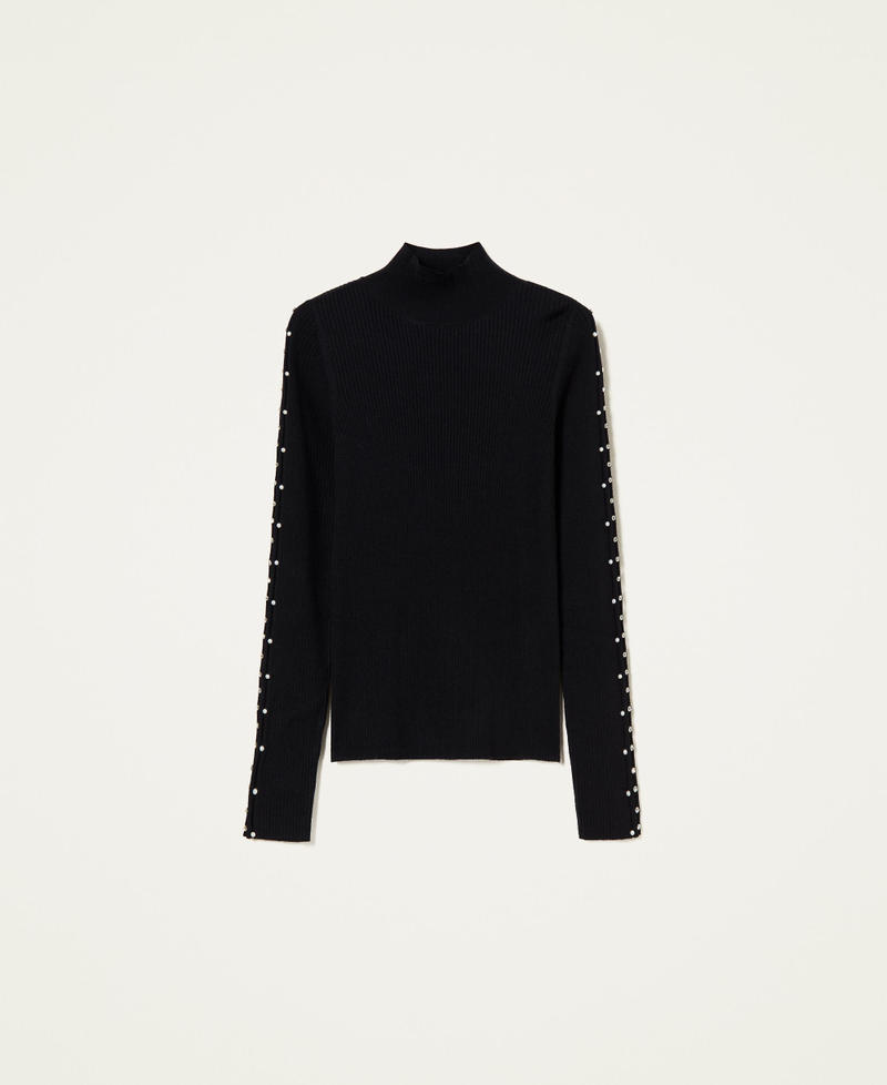 Stehkragenpullover mit Perlen und Strass