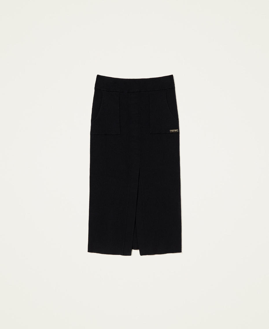 Ribbed midi skirt with slit Black Woman 222LI33NN-0S