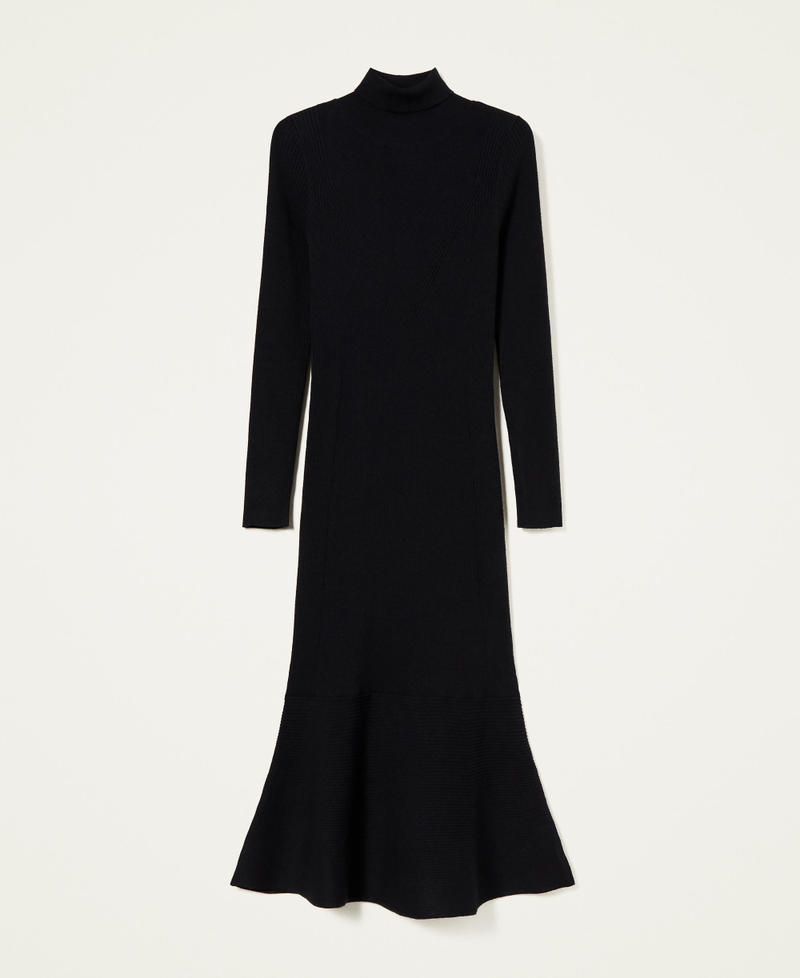 Longuette-Kleid aus Rippenstrick Schwarz Frau 222LI33QQ-0S