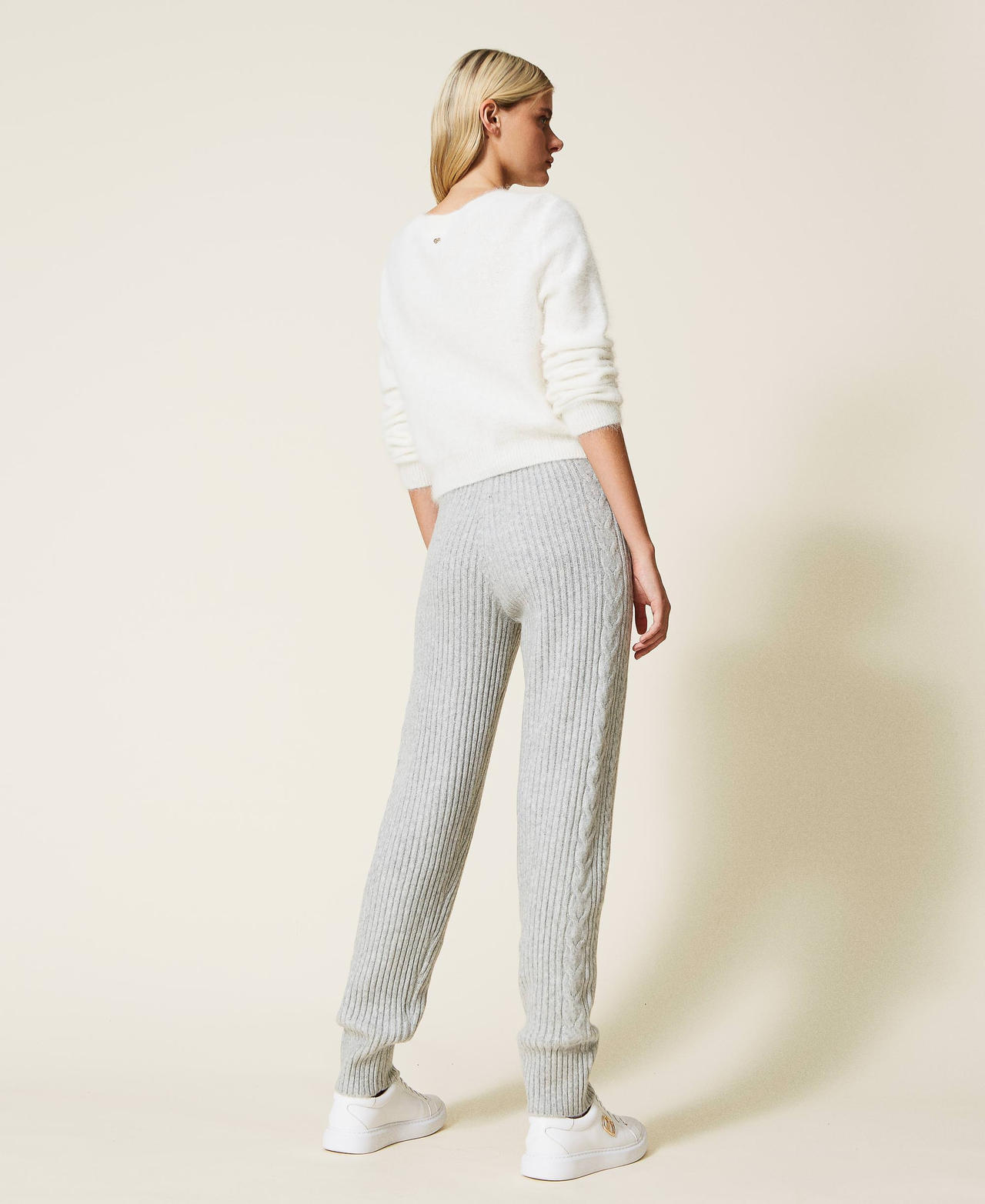 Cable knit trousers Light Gray Mélange Woman 222LI33XX-03