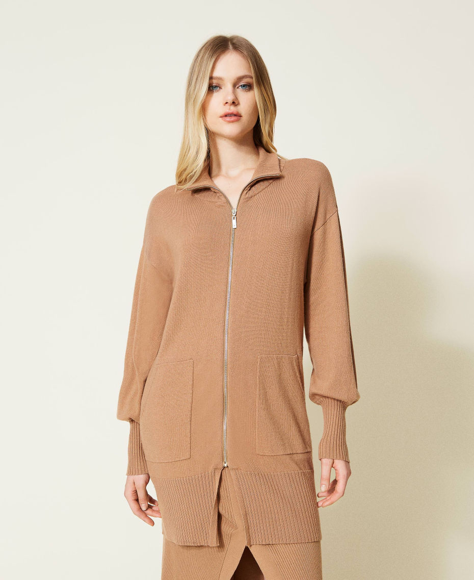 Wool blend cardigan with zip