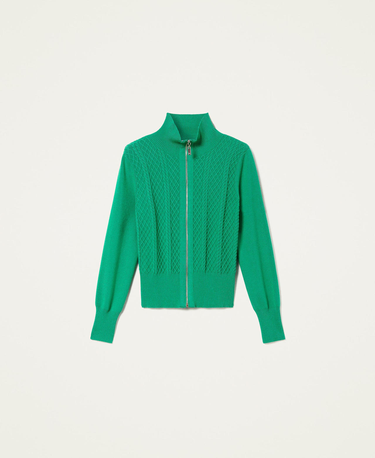 Knit cardigan with diamond pattern