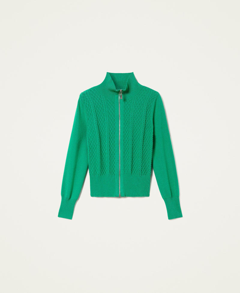 Knit cardigan with diamond pattern