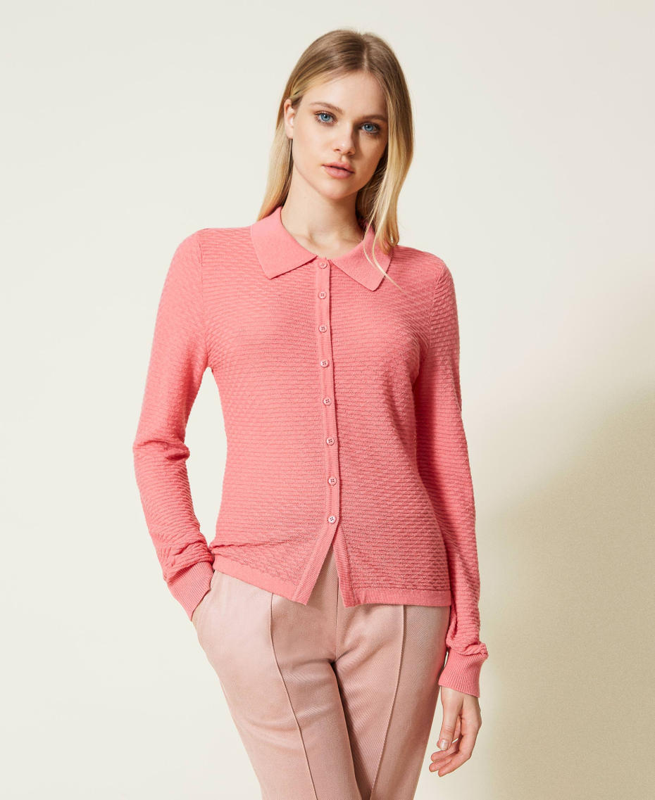 Wool blend shirt cardigan "Tea Rose” Pink Woman 222LI35SS-01