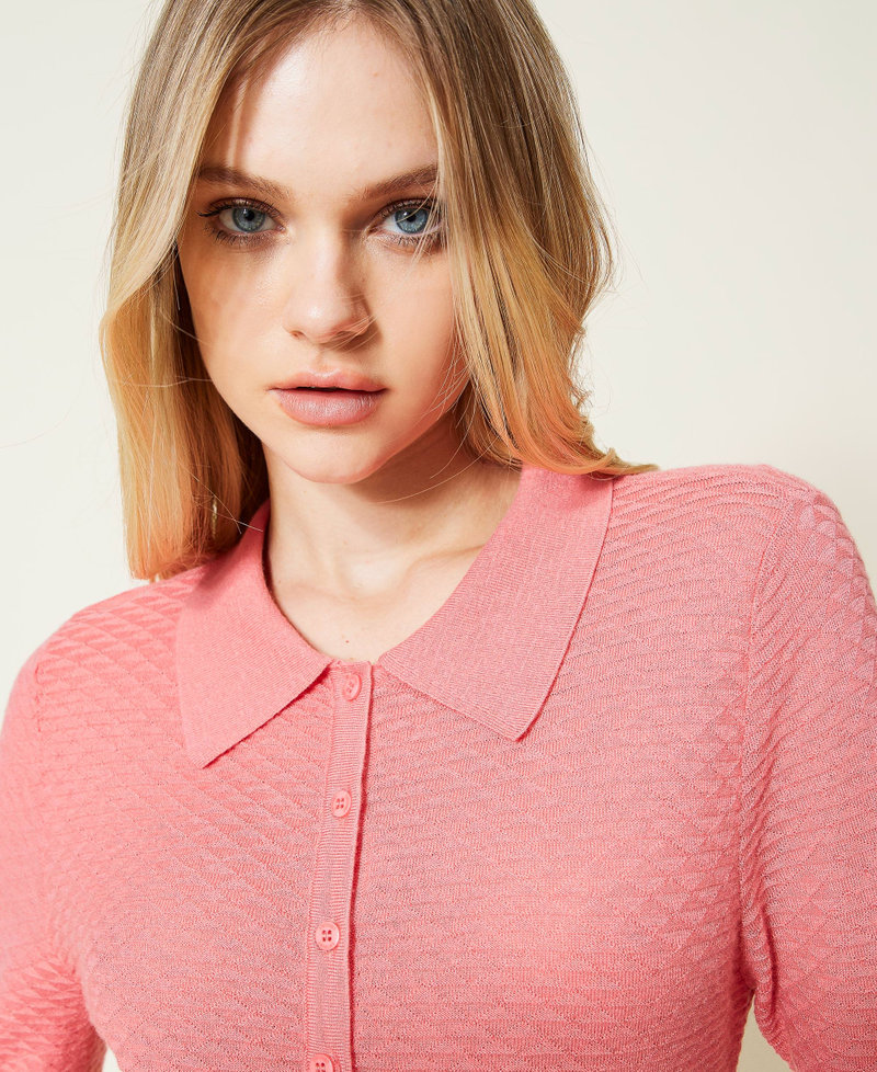 Wool blend shirt cardigan "Tea Rose” Pink Woman 222LI35SS-02