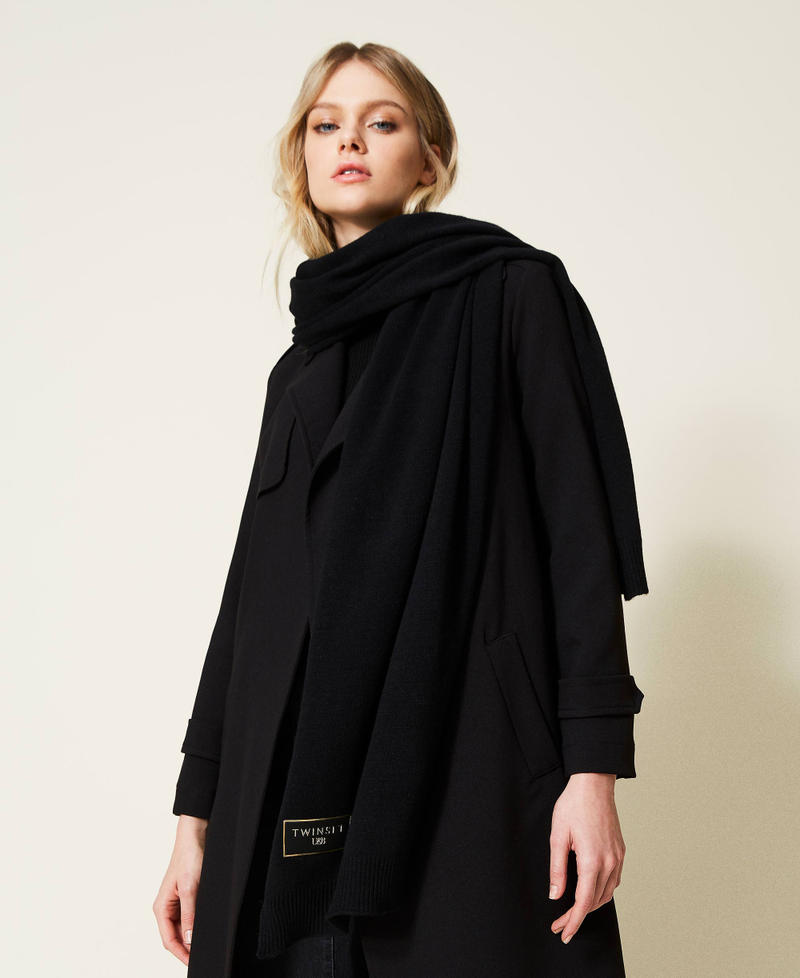 Écharpe en maille avec patch siglé Noir Femme 222LI4WHH_00006_0S