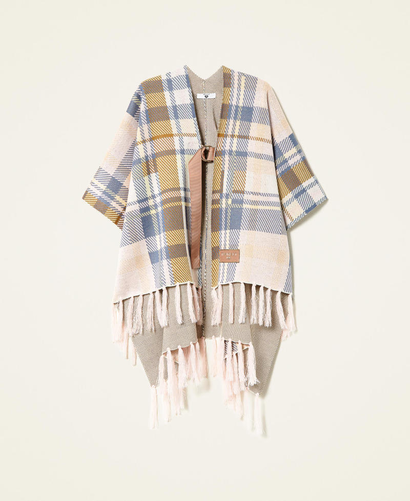 Poncho de jacquard de cuadros con flecos