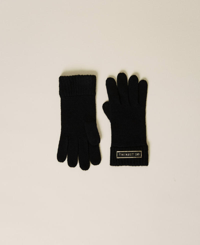 Knitted gloves with logo patch Black Woman 222LI4WSS_00006_01
