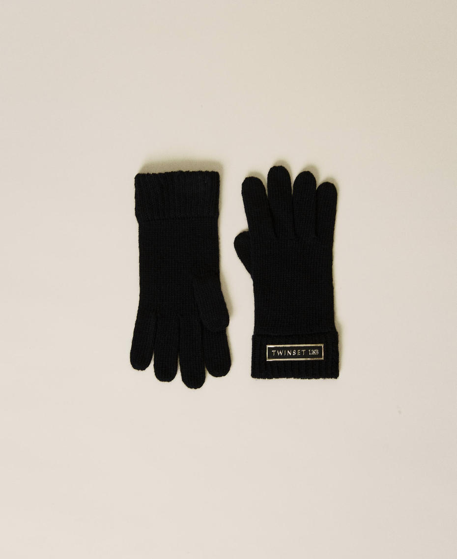 Knitted gloves with logo patch Black Woman 222LI4WSS-01