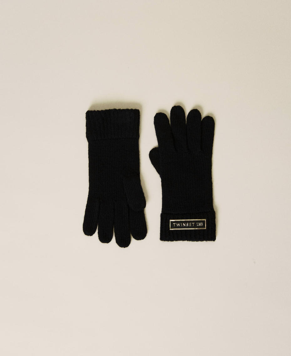 Knitted gloves with logo patch Black Woman 222LI4WSS_00006_01