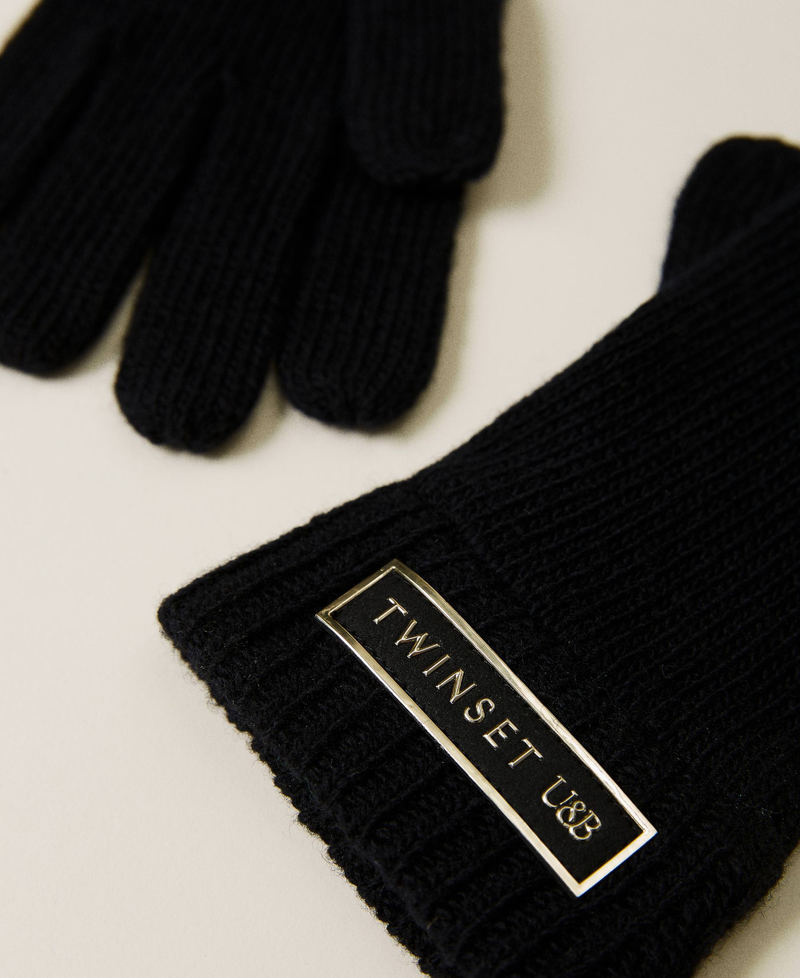 Knitted gloves with logo patch Black Woman 222LI4WSS-02