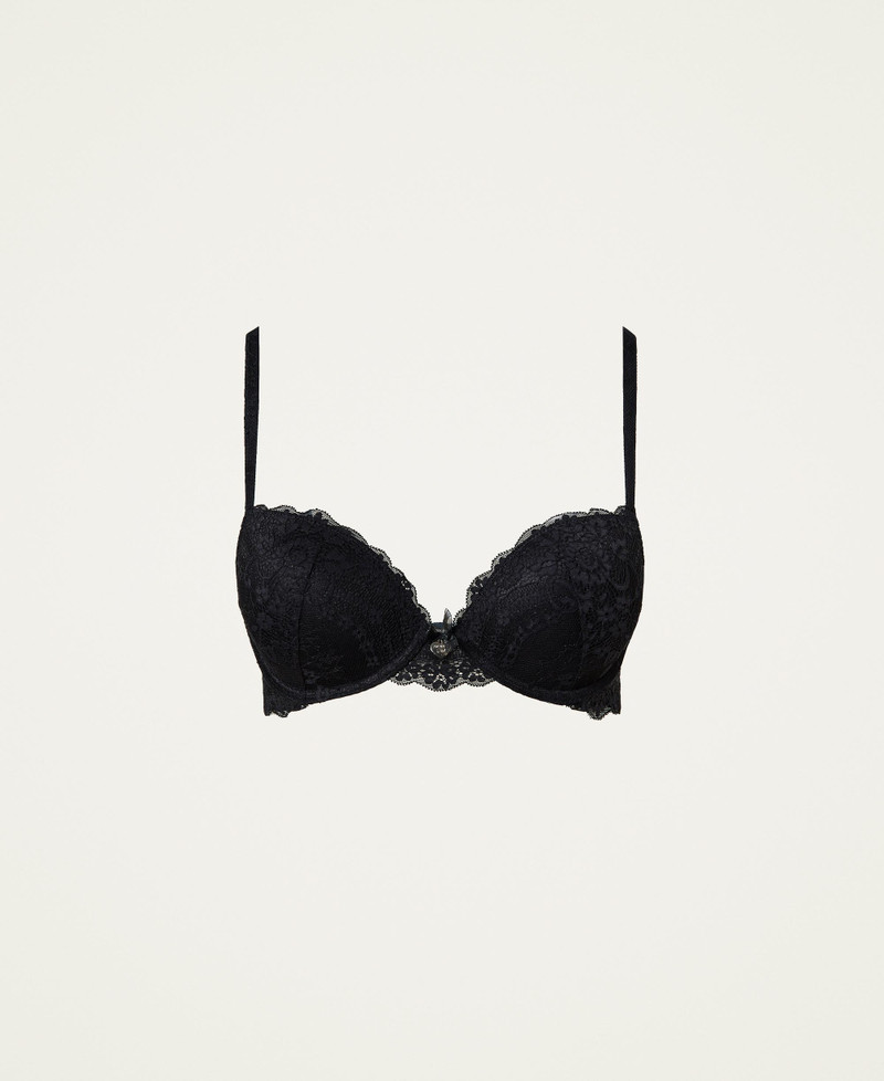 Soutien-gorge Dentelle Noir Armatures Push-up - Noeud Satin - Taille 28B Neuf