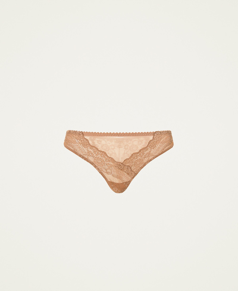 Slip Brésilien Rayé F&F Avec Bordure Dentelle - Taille M, Couleur Marron/rose, Neuf Avec étiquettes