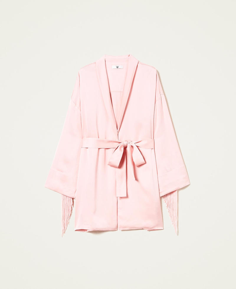 Short satin slip with fringes "Pastel” Pink Woman 222LL2CAA_00386_S0