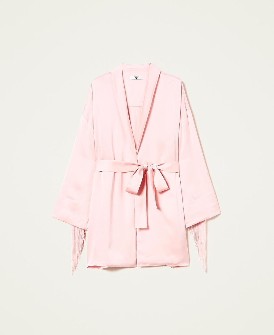 Short satin slip with fringes "Pastel” Pink Woman 222LL2CAA_00386_S0