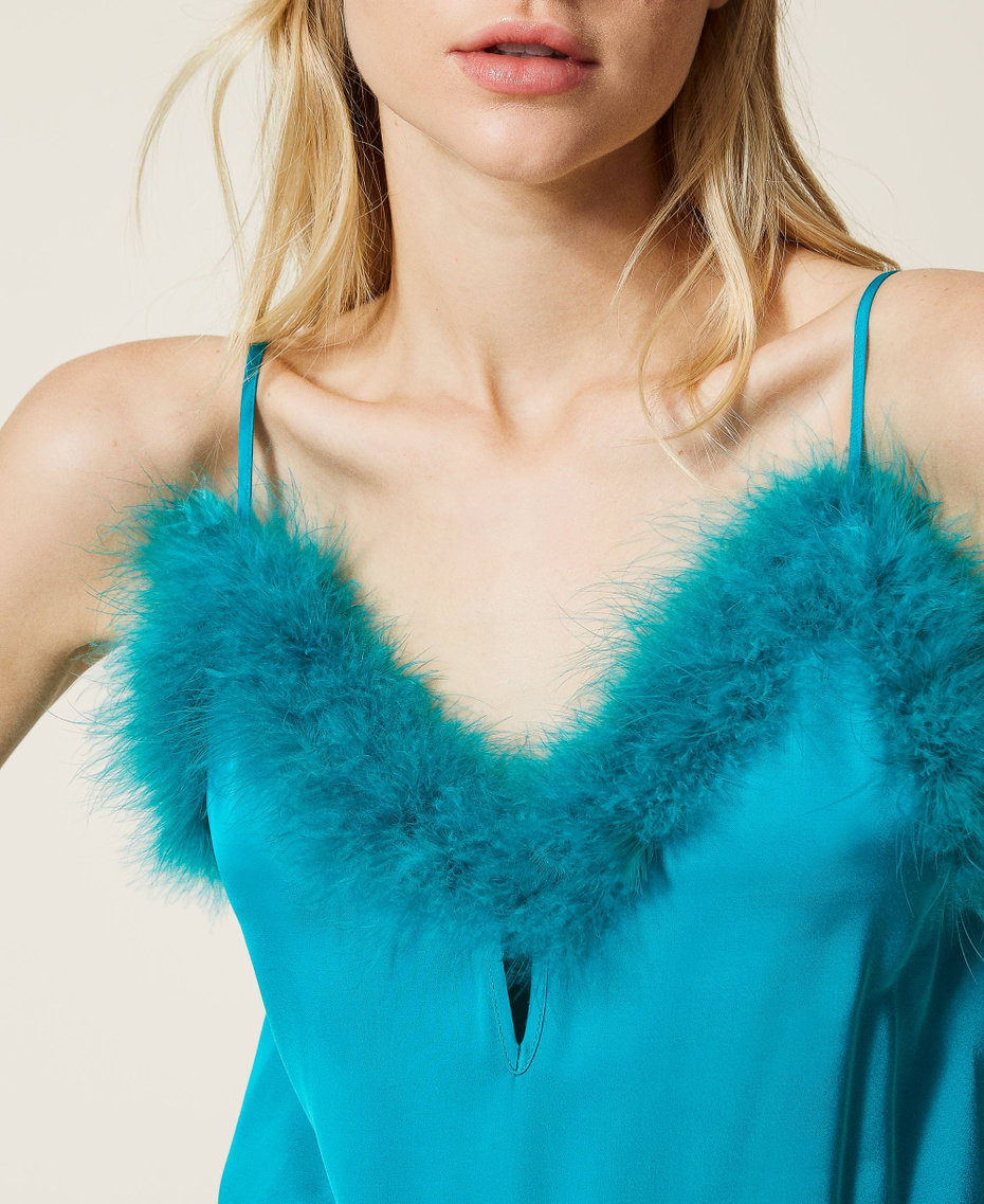 Satin pyjamas with feathers "Tropical Green" Woman 222LL2FDD_07011_04