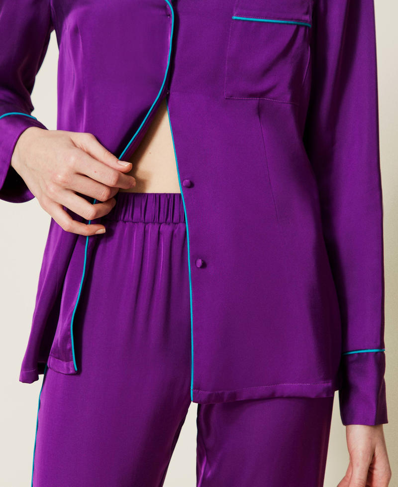 Mannish satin pyjamas with feathers "Violet Cyclamen" Purple Woman 222LL2FGG-04