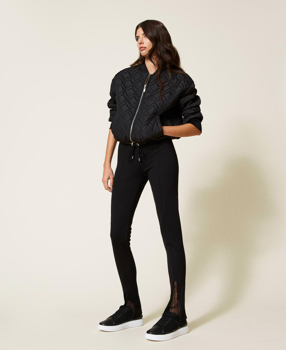 Legging avec surpiq res et dentelle Femme Noir TWINSET Milano