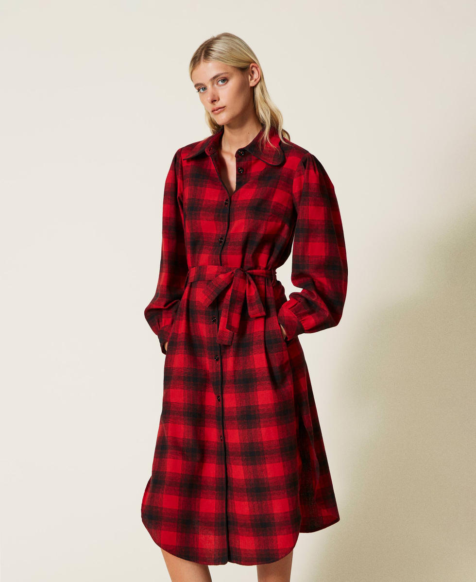 Vestido camisero con dise o de cuadros Mujer Rojo TWINSET Milano
